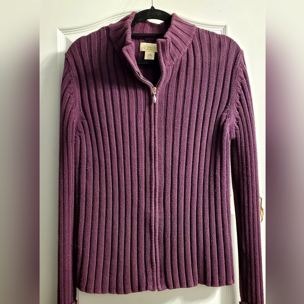 St. John's Bay Ribbed Zip-Front Cardigan Sweater - Plum